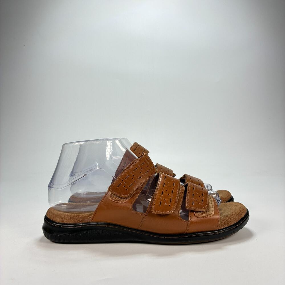 Array Brown Leather Comfort Adjustable Triple Strap Sandals Women's Size 6.5M